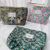 Fashion Flowers Print Cosmetic Bag Canvas Washing Bag Large Capacity Women Travel Cosmetic Pouch Make Up Storage Bags