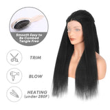 13X4 Kinky Straight Lace Front Wigs 180% Density Black Yaki Wig For Women With Baby Hair Synthetic Wig Heat Temperature Glueless