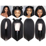 13X4 Kinky Straight Lace Front Wigs 180% Density Black Yaki Wig For Women With Baby Hair Synthetic Wig Heat Temperature Glueless