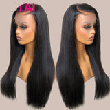 Real Human Hair Lace Wig Set Straight Hair Black Medium Length